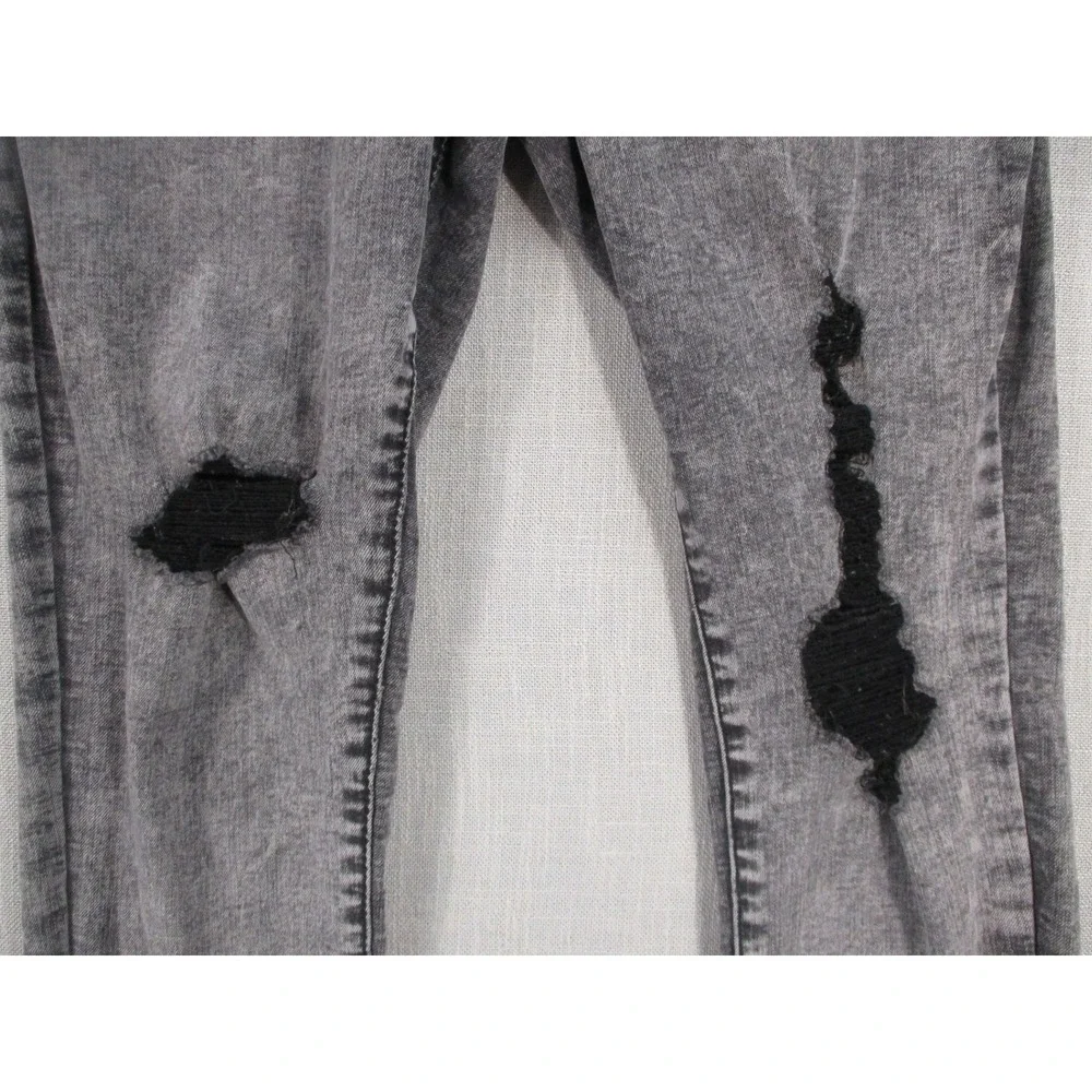 Acid Wash Gray Distressed Skinny Jeans High‎ Rise Ripped Denim Pants Womens